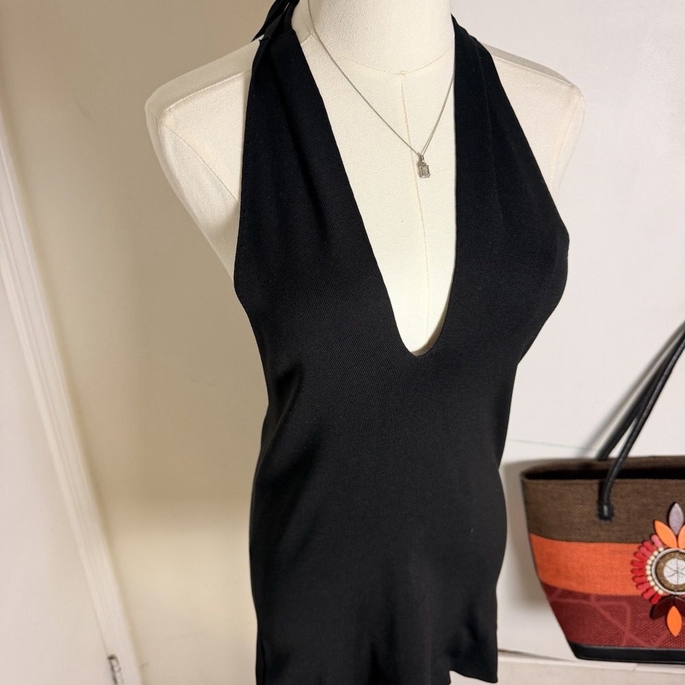 Ann Taylor Halter Top Silk Sleeveless Black Open Back Women's Size M